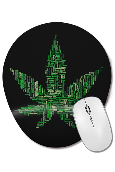BASKI DÜNYASI Mouse Pad oval cu suport pentru încheietura mâinii Marijuana Hi...