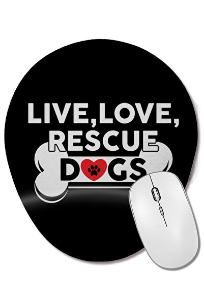 BASKI DÜNYASI Live Love Rescue Dogs Cute Dog Owners Mouse Pad oval cu suport ...