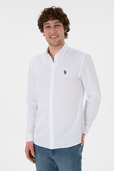 U.S. Polo Assn. Ανδρικό λευκό μακρυμάνικο πουκάμισο Basic 50296777-vr013