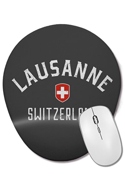 BASKI DÜNYASI Lausanne cu steagul Elveției 03 Mouse Pad oval cu suport pentru...