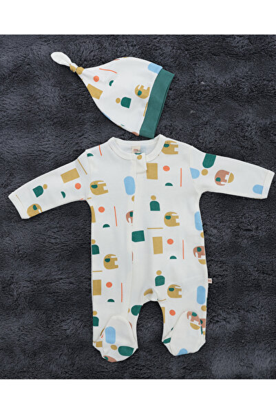 miracool Fermuarlı Fil Desenli Bebek Tulum / Şapka Hediye / %100 Pamuklu / Ye...