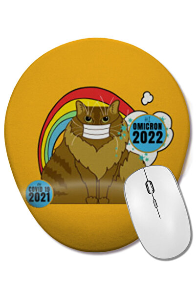 BASKI DÜNYASI Mouse Pad oval cu suport pentru încheietura mâinii, cu sarcasm, amuzant, vintage, cu fraza de pisică, Covid Hi Omicron Virus 2022