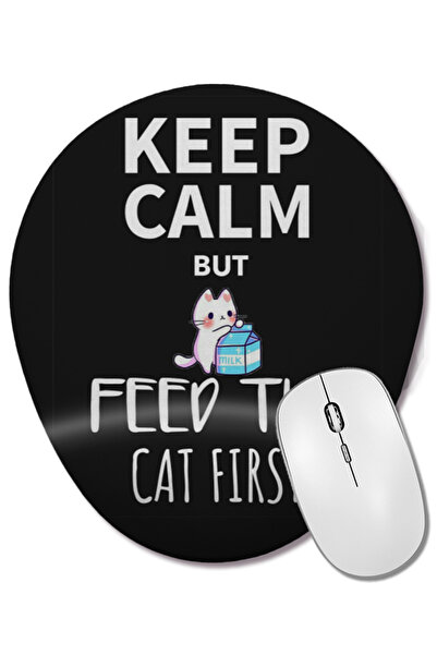 BASKI DÜNYASI Keep Calm Feed Cat Mouse Pad oval cu suport pentru încheietura ...