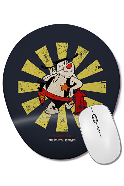 BASKI DÜNYASI Mouse Pad oval cu suport pentru încheietura mâinii Deputy Dawg, în stil japonez retro