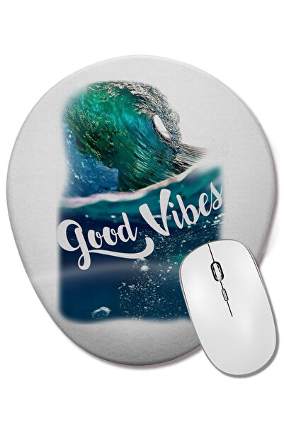 BASKI DÜNYASI Mouse Pad oval Good Vibes cu suport pentru încheietura mâinii