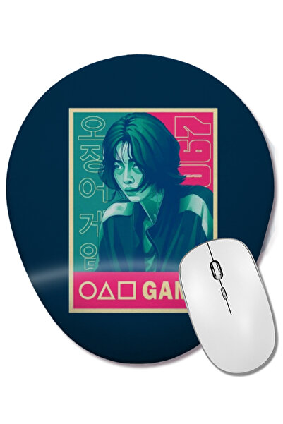 BASKI DÜNYASI Squid Game, joc mortal coreean, mouse pad oval cu suport pentru încheietura mâinii