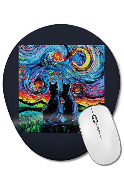BASKI DÜNYASI Cat Van Gogh's Cats pisică Mouse Pad oval cu suport pentru înch...