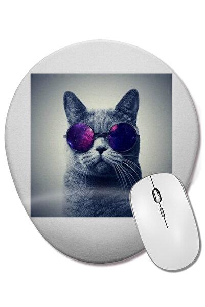 BASKI DÜNYASI Mouse Pad oval cu pisică pisici cu ochelari și suport pentru în...