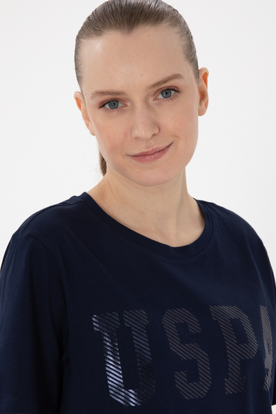 U.S. Polo Assn. Жіночий темно-синій футболка з коміром-стійкою Basic 50300850-VR033