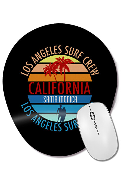 BASKI DÜNYASI California Los Angeles Surf Crew Santa Monica Mouse Pad oval cu...
