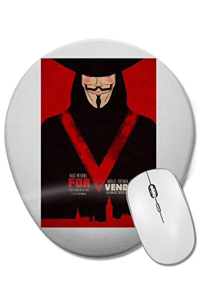BASKI DÜNYASI Mouse Pad oval V For Vendetta cu suport pentru încheietura mâinii
