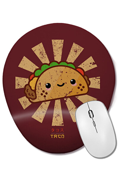 BASKI DÜNYASI Happy Taco Retro Japanese Mouse Pad oval cu suport pentru încheietura mâinii