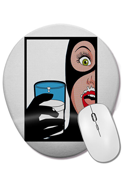 BASKI DÜNYASI Mouse Pad oval Mulher Gato cu suport pentru încheietura mâinii