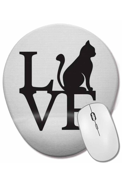 BASKI DÜNYASI Mouse Pad oval Love Cat pisică cu suport pentru încheietura mâinii
