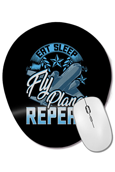BASKI DÜNYASI Funny Eat Sleep Fly Planes Repeat Airplane Pilot Mouse Pad oval...