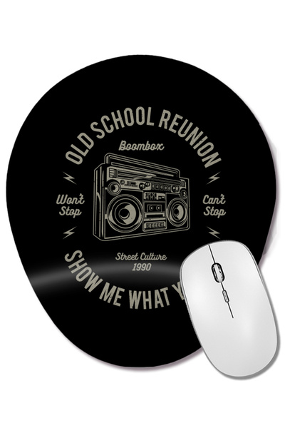 BASKI DÜNYASI Fun Cool Vintage Boombox Old School Reunion Mouse Pad oval cu suport pentru încheietura mâinii