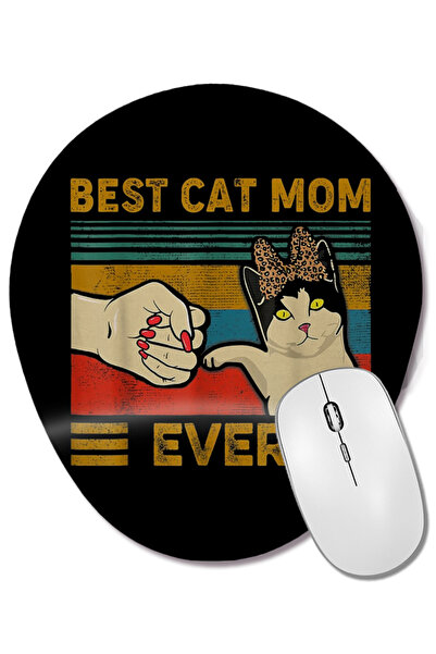 BASKI DÜNYASI Vintage Best Cat Mom Ever Fist Bump Gift 01 Οβάλ ποντικοπάνωμα ...