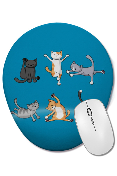 BASKI DÜNYASI Yoga Cat pisică Mouse Pad oval cu suport pentru încheietura mâinii