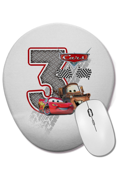 BASKI DÜNYASI Mouse Pad oval Lightning McQueen 3, cadou pentru trei ani, cu suport pentru încheietura mâinii