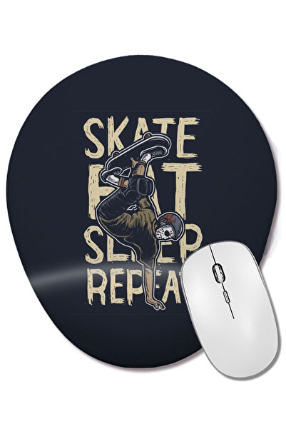BASKI DÜNYASI Mouse Pad oval cu suport pentru încheietura mâinii Skate Eat Sleep Repeat