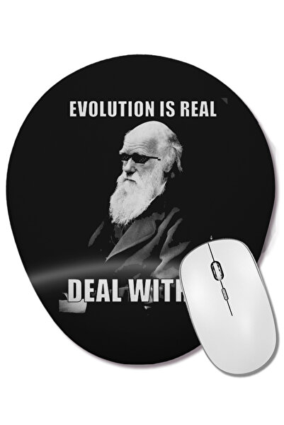 BASKI DÜNYASI Mouse Pad oval cu suport pentru încheietura mâinii Charles Darwin Deal With It Evolution Science