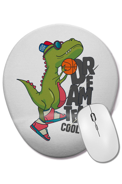 BASKI DÜNYASI Mouse Pad oval cu suport pentru încheietura mâinii cu dinozaur