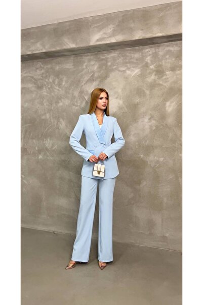 STMT BUTİK Set de pantaloni cu jachetă elegantă cu detaliu din satin – Moda pentru femei