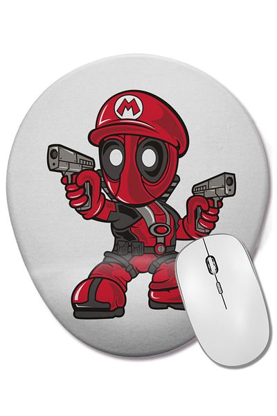 BASKI DÜNYASI Deadpool Mario Marvel Oval Mouse Pad with Wrist Support
