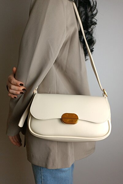 Glemix Geantă de umăr pentru femei Mina Cream Soft Leather Design Lock cu cur...