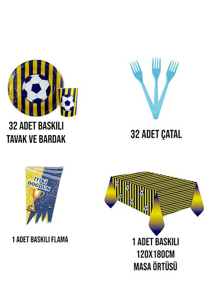 Evabrite Fan Set 32 People Yellow Navy Blue Economical Birthday Party Supplies Set