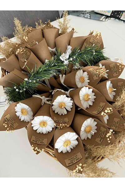 Bernami Kişiye Özel Düğün|Nişan|Söz Hediyelik Papatya Kokulu Buket Mum - 15 Adet