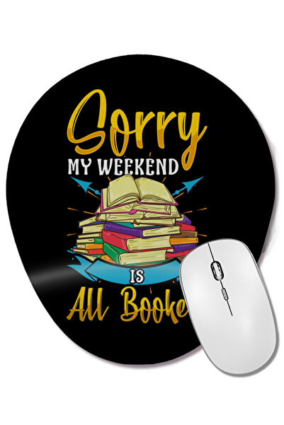 BASKI DÜNYASI Mouse Pad oval cu suport pentru încheietura mâinii, cu fraza amuzantă: Sorry, săptămâna mea este plină de citire.