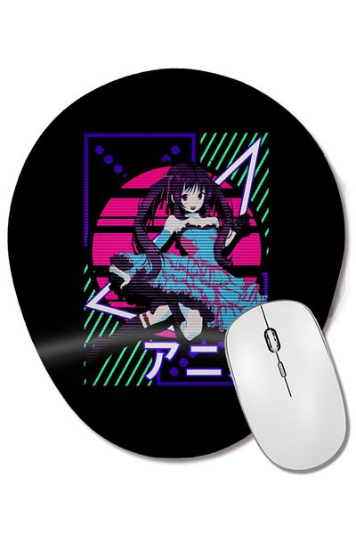 BASKI DÜNYASI لوحة ماوس بيضاوية لفتاة الرسوم المتحركة Vaporwave الجمالية EDM Dance Music مع دعم المعصم