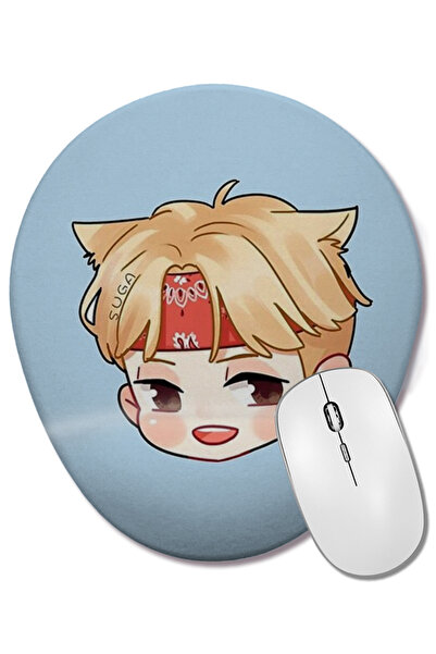 BASKI DÜNYASI Chibi Face Suga Bts 01 Mouse Pad oval cu suport pentru încheiet...