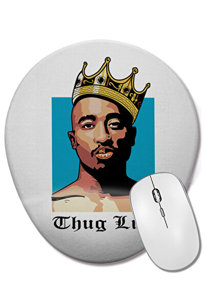 BASKI DÜNYASI Mouse Pad oval Tupac Thug Life cu suport pentru încheietura mâinii