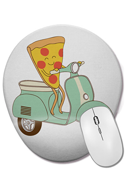 BASKI DÜNYASI Mouse Pad oval pentru livrarea pizza cu suport pentru încheietu...