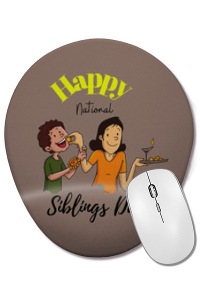 BASKI DÜNYASI Happy Siblings Day 2021 Mouse Pad oval cu suport pentru încheietura mâinii