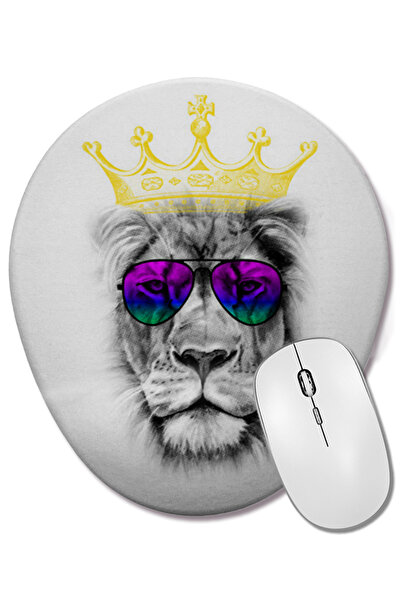 BASKI DÜNYASI Mouse Pad oval King Lion Tiger cu suport pentru încheietura mâinii