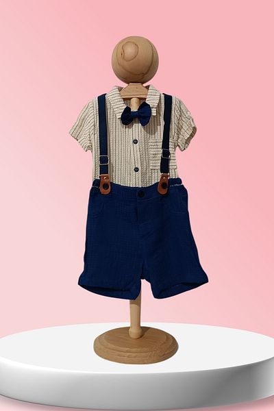 Baby s Breath Flower Baby Boy Stylish Suit with Bow Tie, Shirt, Shorts, Summer Bottom and Top Set Salopet - Baby Boy Outfit