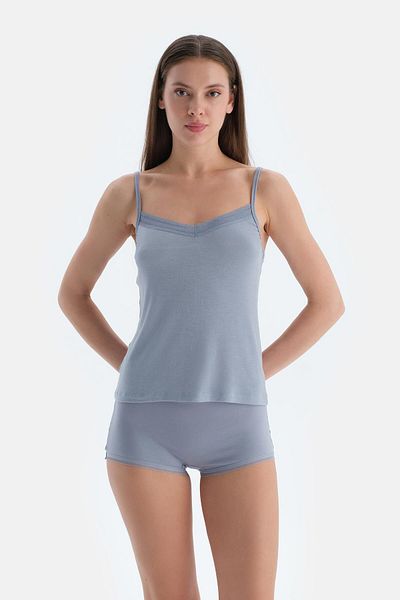 Dagi Ice Blue Lace Detailed Tank Top