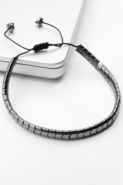 Leo'Stone Premium Series Wavy Asymmetrical Hematite Stone Elevator Drawstring Adjustable Men's Bracelet