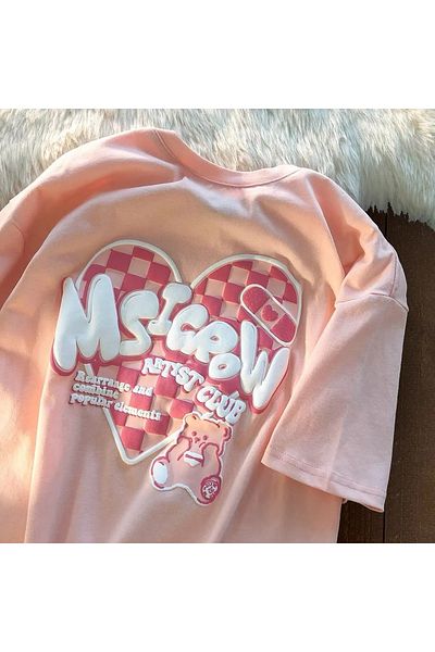 Gofeel Harajuku Street Msıcrow Bear Print Detailed Unisex Short Sleeve T-Shirt