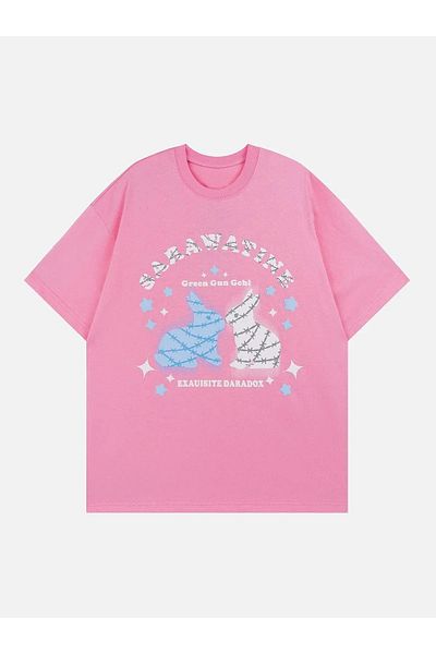 Gofeel Harajuku Street Sarawatıne Print Detailed Unisex Short Sleeve T-Shirt