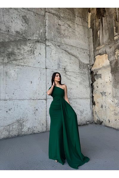 Mekafashion Rochie de seară Ewo cu un singur umăr - Trenă și culoare zgâriată