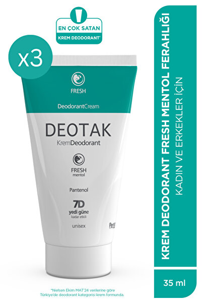 Deotak Mentol Ferahlığı 7 Güne Kadar Etkili Krem Deodorant 35 ml x 3 Adet