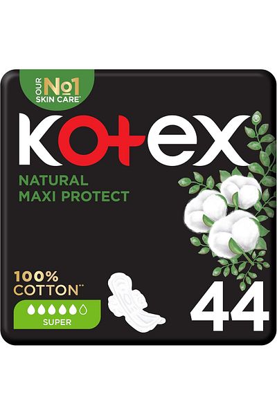 Kotex فوط صحية سميكة ماكسي بروتيكت من كوتكس، 100% قطن، مقاس كبير مع أجنحة، 44 فوطة صحية