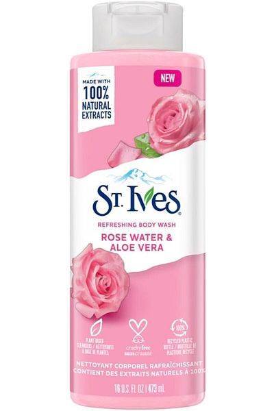 St. Ives غسول الجسم المنعش بماء الورد والصبار، 16 أونصة سائلة (473 مل)
