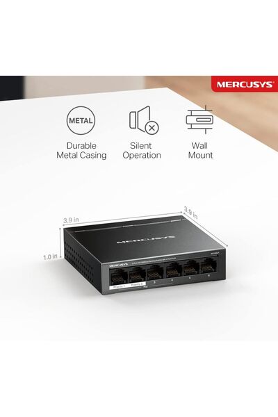 Mercusys 6 Port 10/100Mbps Desktop Switch with 4 PoE+ Ports, 40W PoE Power Budget, Compatible with P