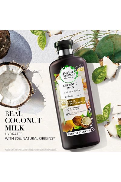 Herbal Essences بلسم حليب جوز الهند المرطب Bio:Renew من Herbal Essences، سعة 400 مل