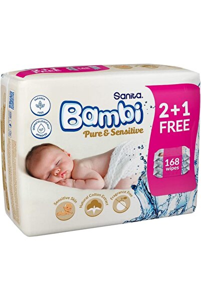Sanita Bambi Baby Wet Wipes Pure and Sensitive - (2+1) 168 Wipes